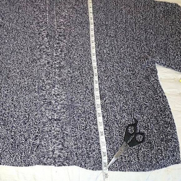 LOFT Marled Pointelle Open Cardigan Women’s L Navy White - Picture 10 of 12